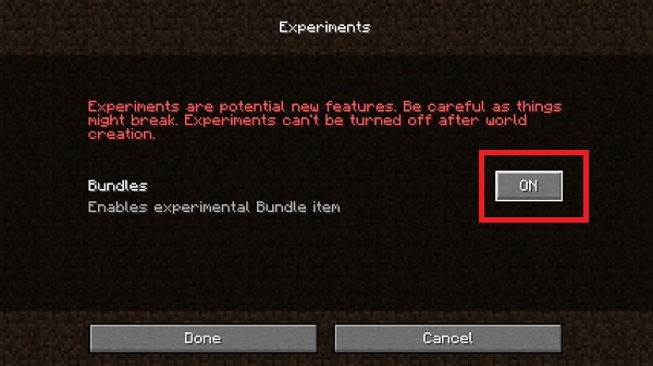 minecraft experiments bundles